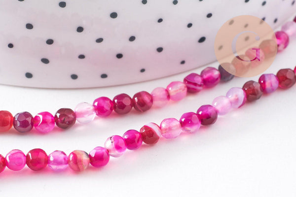 Perle agate naturelle rose4mm, x1 fil de 35cm (G0493)