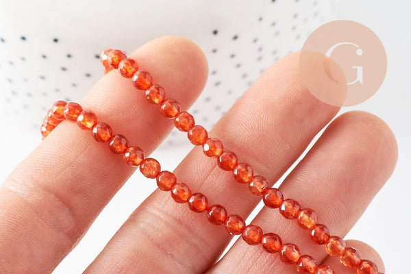 Perle agate orange foncé, pierre naturelle, jade naturel, perle facette agate,4mm,fil de 37cm, x1 (G2931)