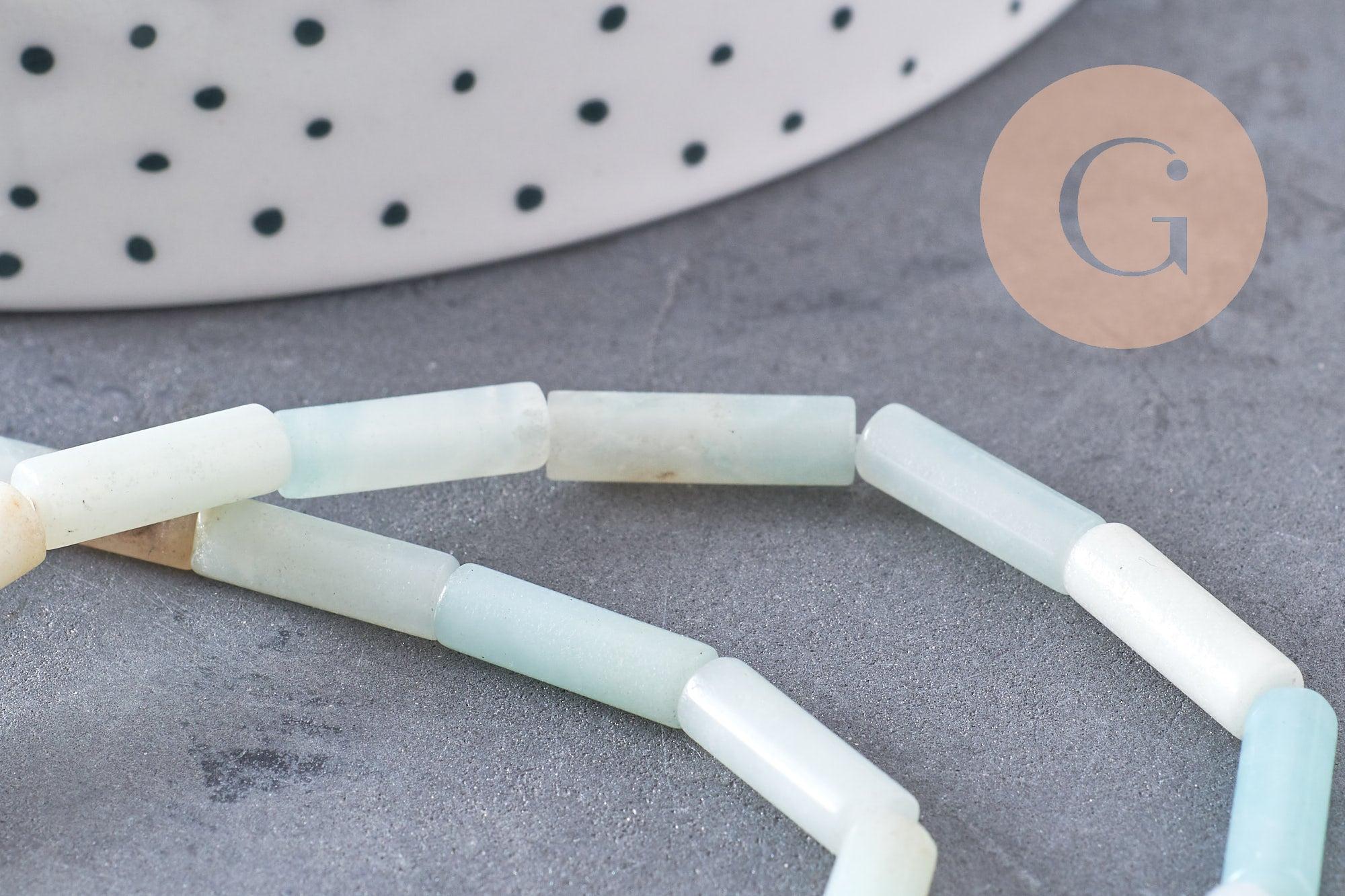 Perle amazonite naturelle 13mm tube, perle pierre x1 fil de 40cm (G5204)