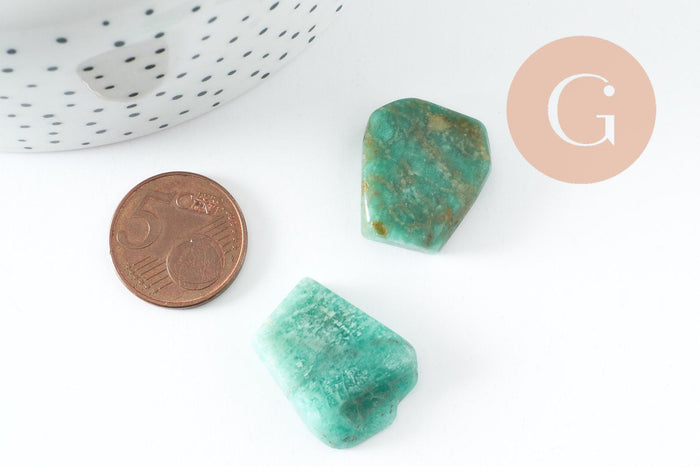 Perle amazonite turquoise naturel brute roulée,pierre naturelle, litotherapie, Chips amazonite, 18-25mm, X2 (G3670)