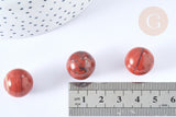 Perle boule jaspe rouge naturel 16mm, jaspe rouge roulé, séance lithothérapie, x1 (G7895)