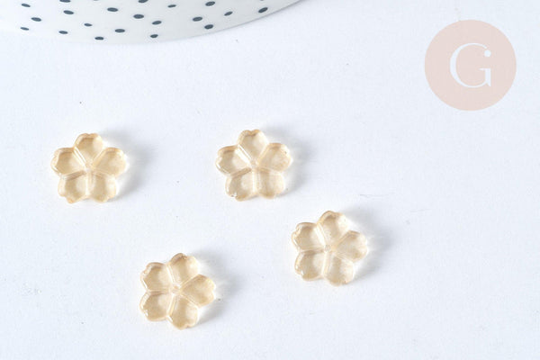 Perle breloque fleur en verre jaune paillettes dorées 11.5mm, x10 (G7564)