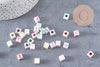 Perle carré Lettre Alphabet plastique blanc lettre multicolore,création bracelet,6mm, x10Gr (G3799)