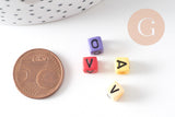 Perle carré Lettre Alphabet plastique multicolore,perle plastique, création bracelet mots,6mm, x 10gr (G1787)