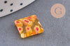 Perle carrée verre millefiori, perle verre,verre artisanal, perle bijou été,création bijoux 11mm, x5 (G5366)