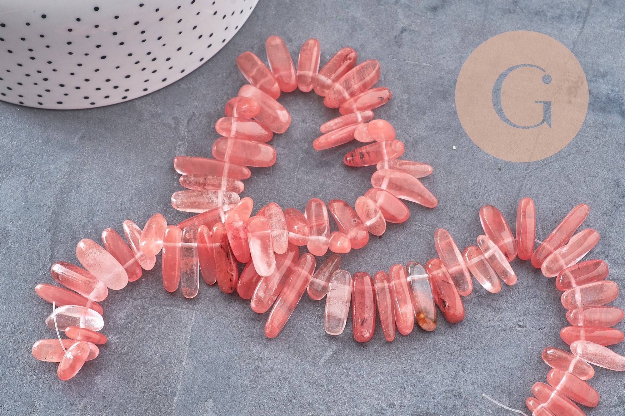 Perle cherry quartz, fournitures créatives,perle pierre,quartz Naturel, pierre précieuse,pierre naturelle,13-22mm fil de 60 perles, x1 (G1222)
