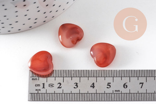 Perle coeur acrylique imitation ambre marron 15mm, x10 (G10999)