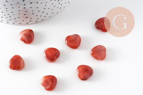 Perle coeur acrylique imitation ambre marron 15mm, x10 VALIDE