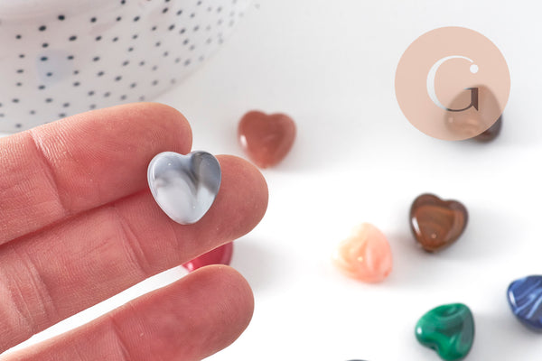 Perle coeur acrylique imitation pierre multicolore 14mm, x10 (G10990) VALIDE GOOD