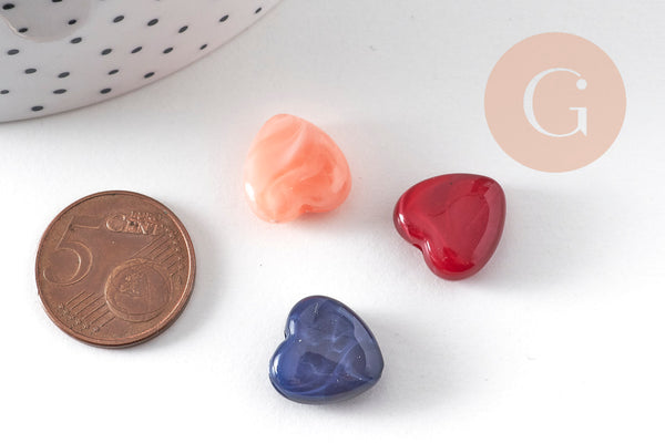 Perle coeur acrylique imitation pierre multicolore 14mm, x10 (G10990) VALIDE GOOD