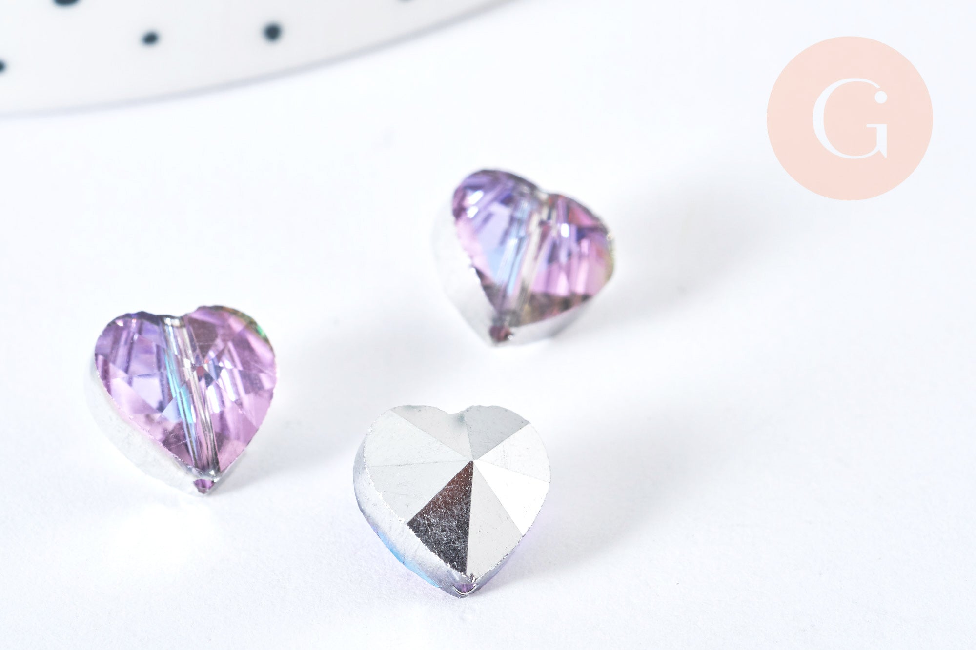 Perle cœur facetté en cristal violet 10mm, x5 (G7098)