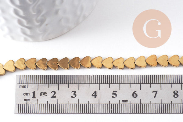 Perle coeur hématite doré 6mm, x1 fil de 38cm (G10412)