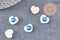 Perle coeur nacre blanche naturelle mauvais oeil bleu clair 12mm, x 10 (G3405)