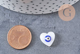 Perle coeur nacre naturelle blanche mauvais oeil 12mm, x10 (G3292)