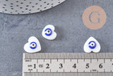 Perle coeur nacre naturelle blanche mauvais oeil 12mm, x10 (G3292)