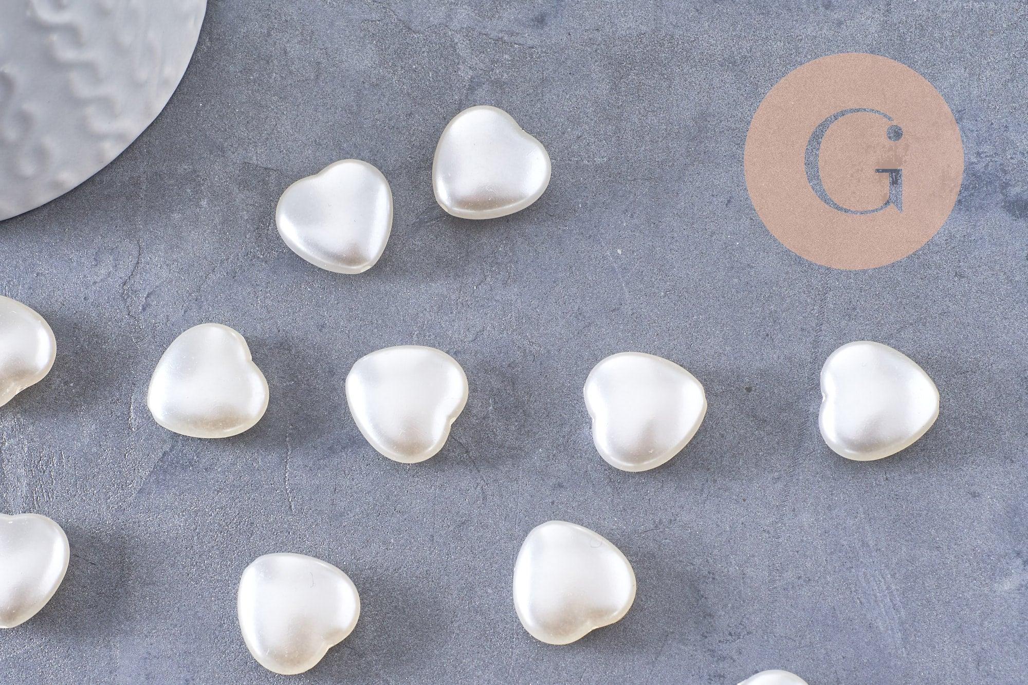 Perle coeur plastique blanc nacré 15mm, x10 (G10404)