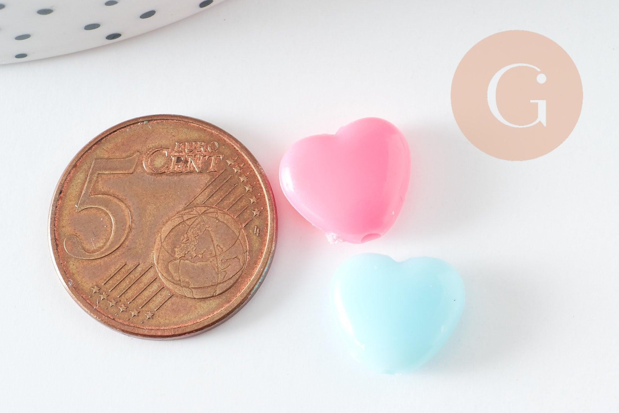 Perle coeur plastique multicolore plastel,pendentif acrylique,création bijoux plastique coloré, 12mm, x20 G3373