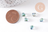 Perle coeur verre bleu irisé 6mm, des perles en verre pour création bijoux, x10 (G6249)