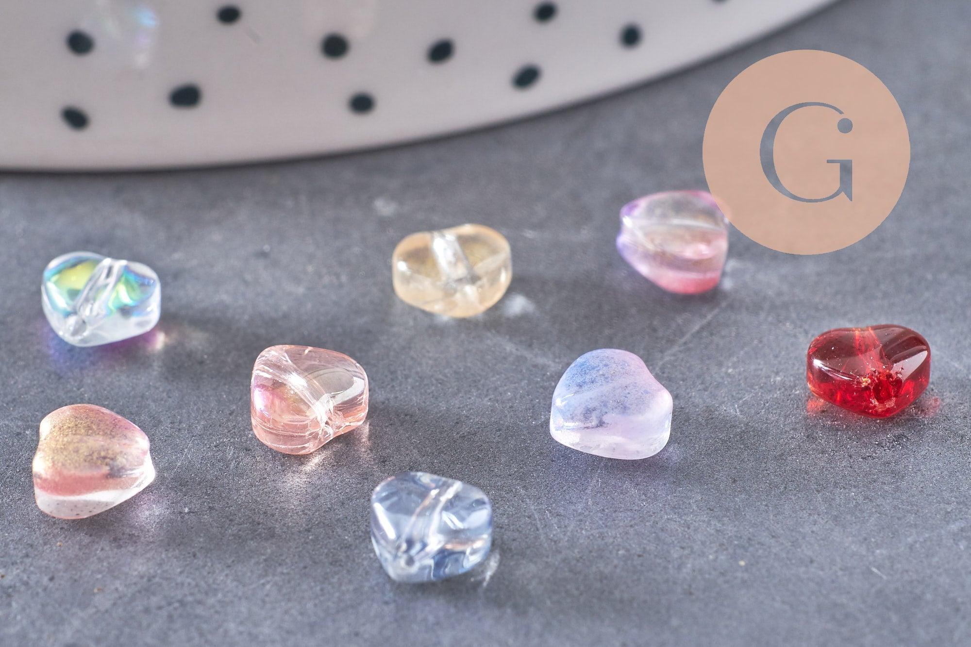 Perle coeur verre multicolore irisé 6mm, x10 (G6679)