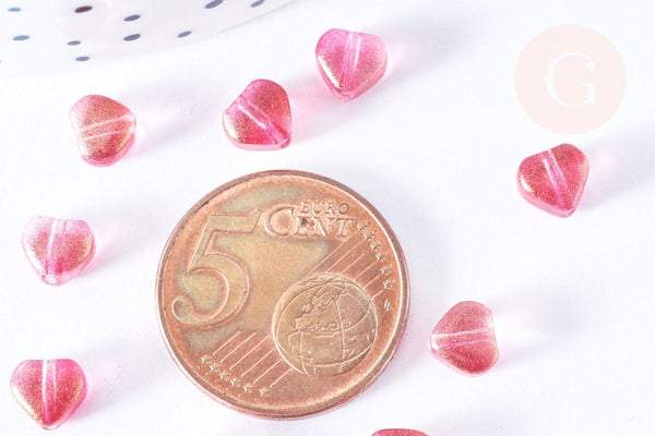 Perle coeur verre rouge irisé 6mm, des perles en verre, x10 (G6680)