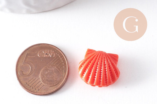 Perle coquillage résine rose imitation corail 16mm, x5 (G10343)