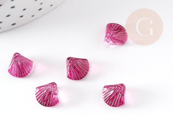 Perle coquillage verre rouge-violet 10.5mm, perles verre tchèque création bijoux verre, x10 (G4189)