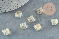 Perle coquillage verre tchèque transparent irisé 10.5mm, x10 (G4374)