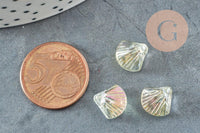 Perle coquillage verre tchèque transparent irisé 10.5mm, x10 (G4374)