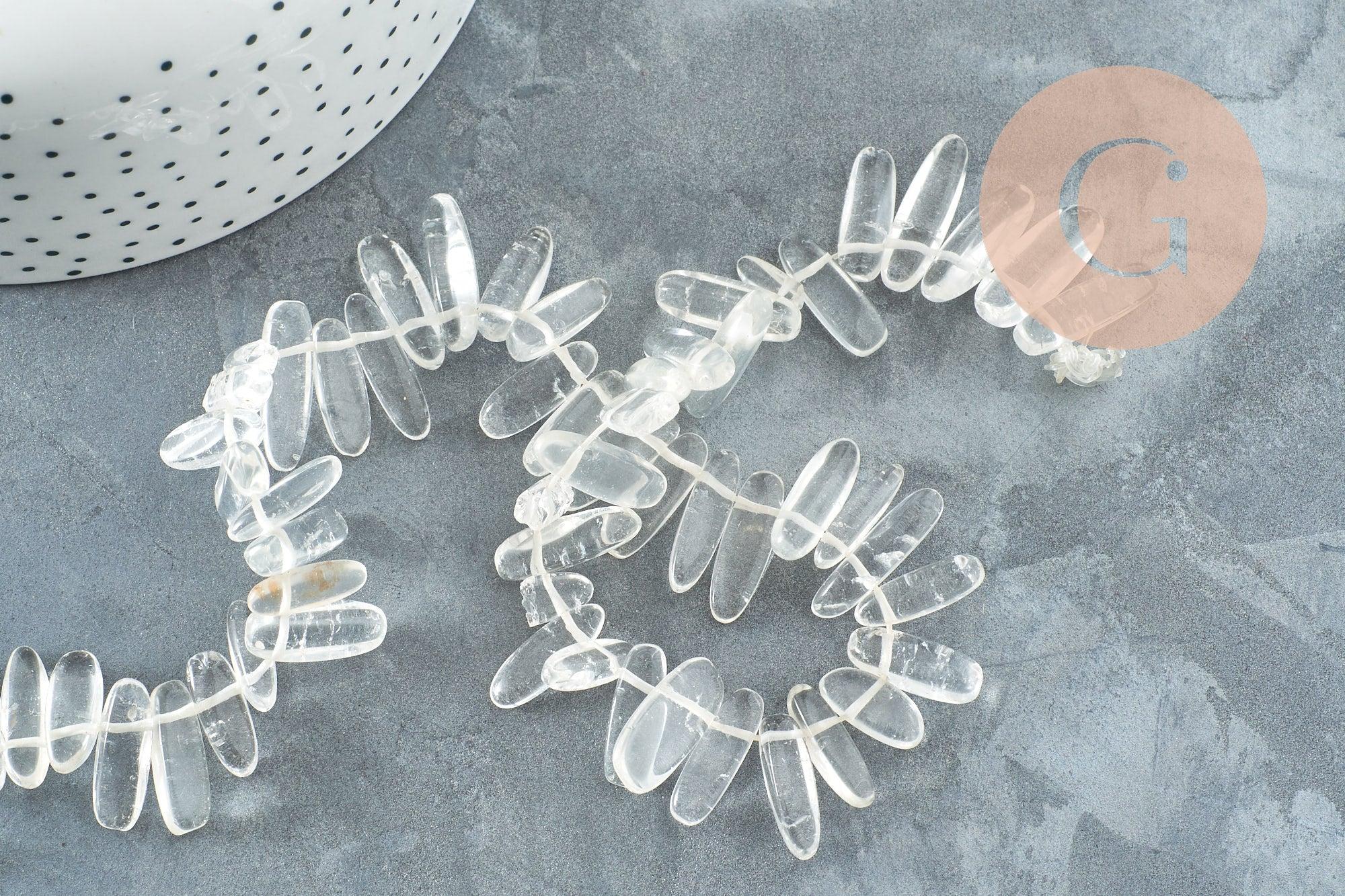 Perle cristal de roche naturel ovale 13-22mm ,perle pierre,quartz Naturel, pierre naturelle,35.5cm, x1 (G1158)