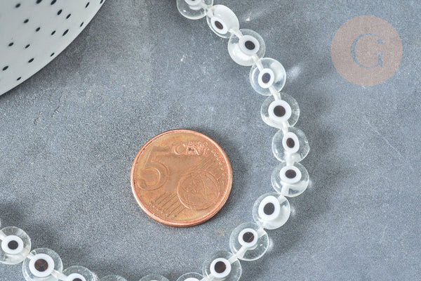 Perle disque Mauvais Oeil Grecque verre transparent, le fil de 36.9cm,perle verre chance, perle artisanale verre, x1 (G7802)