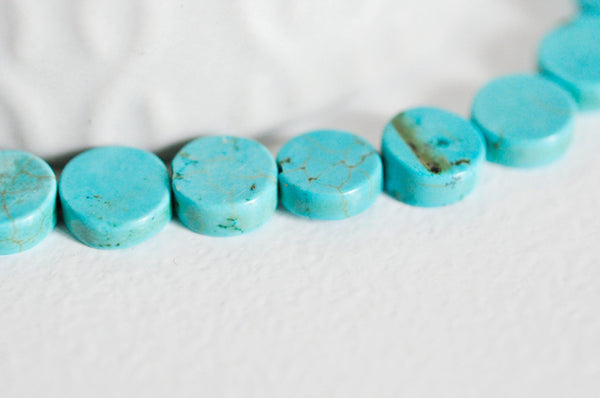 Perle disque howlite turquoise, howlite naturelle,perle turquoise,perle pierre, 8mm,fil de 18cm G0678
