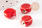 Perle disque porcelaine rouge-blanc 10-11mm, perle céramique artisanale, x5 (G9346)