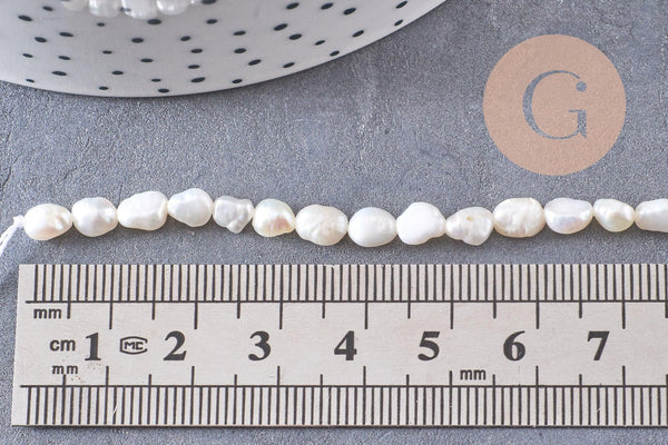 Perle eau douce naturelle keshi 2 faces polies 5-6mm, x1 fil de 18cm (G10540)