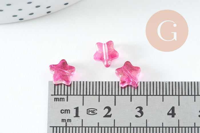 Perle étoile fuchsia poudre dorée imitation jade 8mm, x10 (G10723)