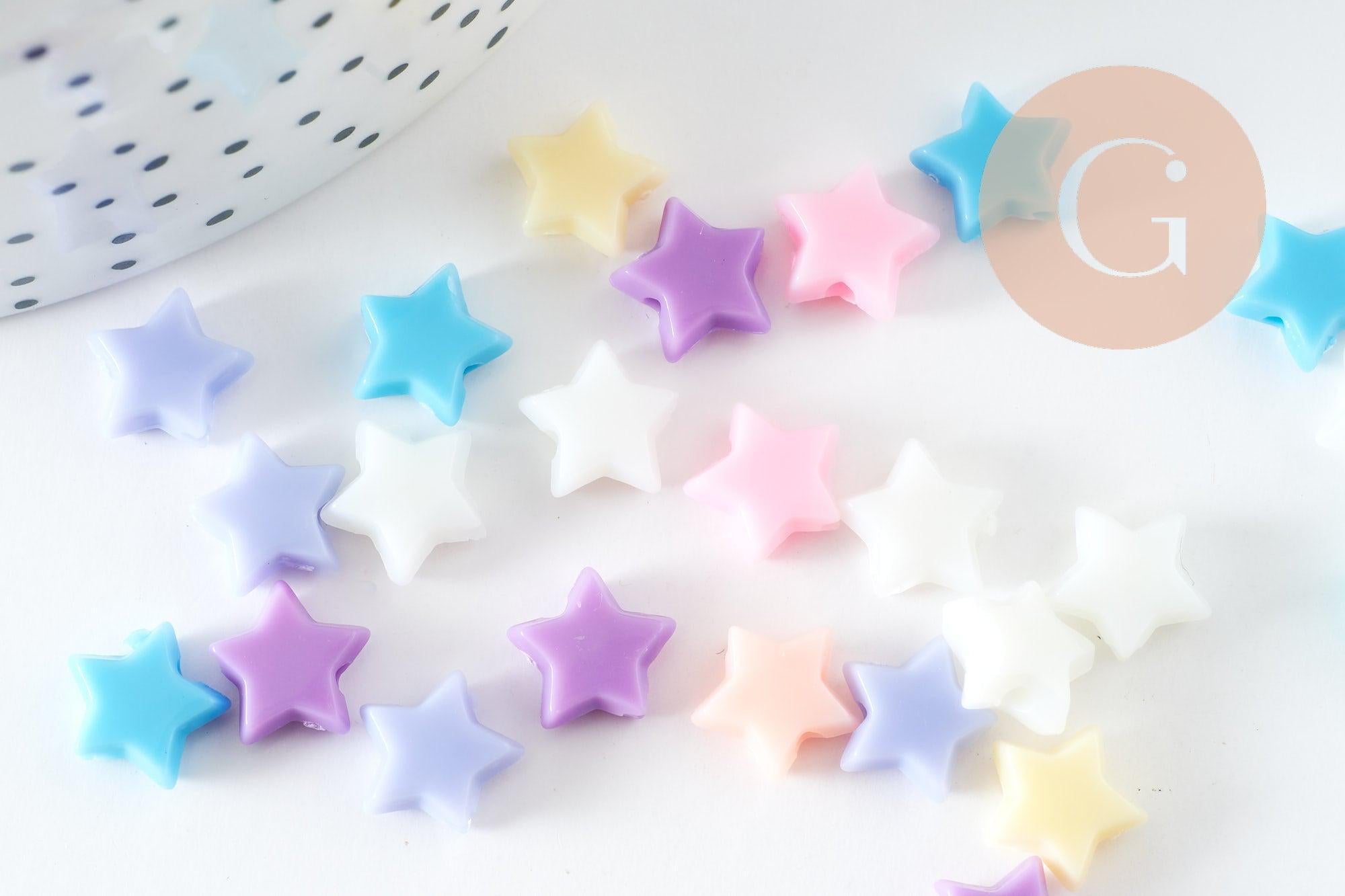 Perle étoile plastique multicolore plastel,pendentif acrylique,création bijoux plastique coloré, 10mm, x30 G4051
