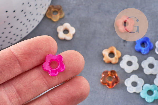 Perle fleur résine multicolore pour créole interchangeable 14.5mm, x20 (G10333)