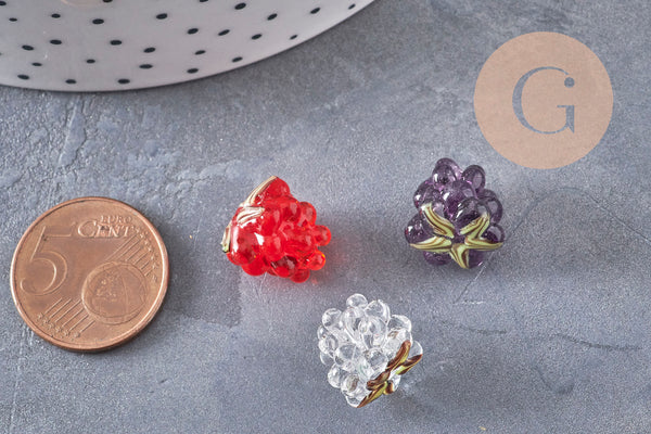 Perle framboise verre tchèque coloré 12.5mm, x1 (G11026)