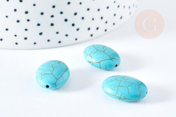 Perle galet ovale howlite turquoise, howlite naturelle, perle turquoise, perle pierre, howlite,26mm, x5 (G3438)