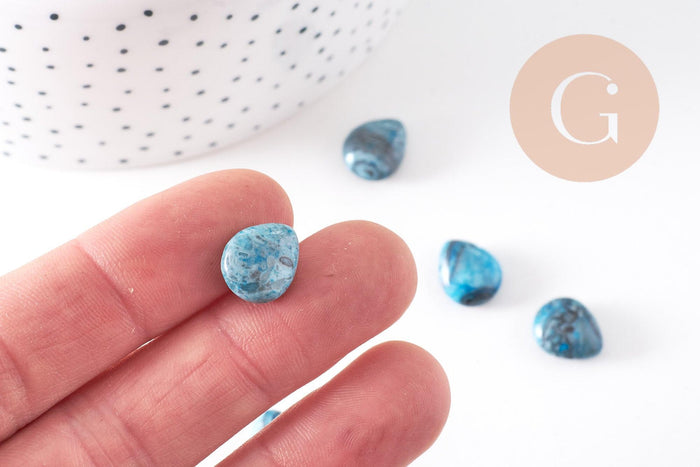 Perle goutte agate bleu facetté, agate naturel,perle jade,perle pierre précieuse, 12mm, x5 (G2044)
