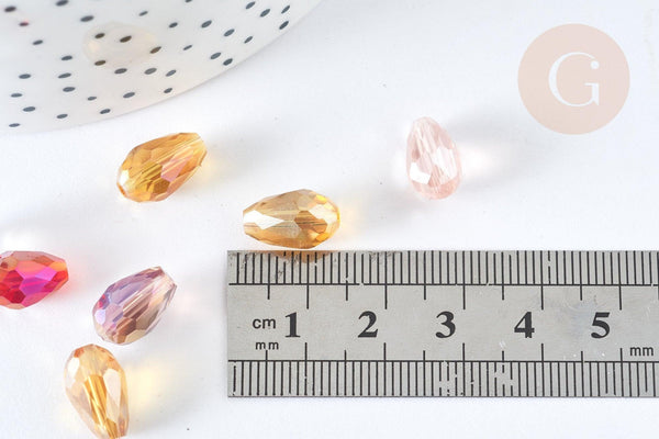 Perle goutte cristal facettée multicolore AB 12x8mm, création bijoux cristal, X10 (G7578)