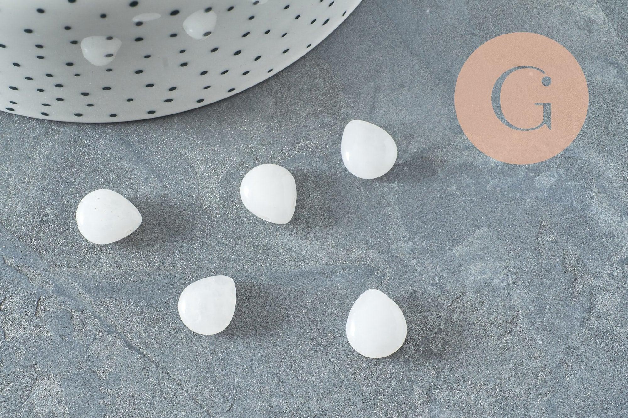 Perle goutte jadeite naturelle blanche 12mm,x5 (G9854)
