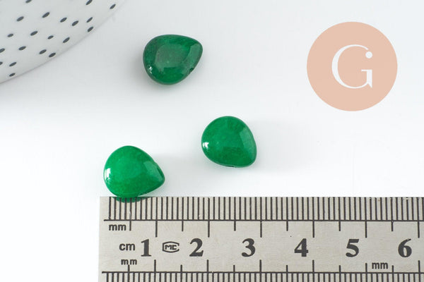 Perle goutte jadeite naturelle vert facetté 12mm, x5 (G3810)