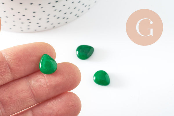 Perle goutte jadeite naturelle vert facetté 12mm, x5 (G3810)