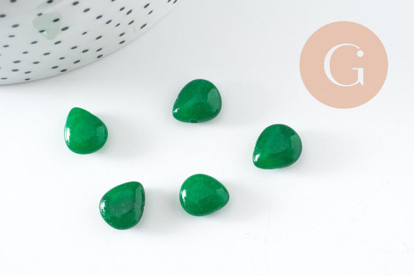 Perle goutte jadeite naturelle vert facetté 12mm, x5 (G3810)