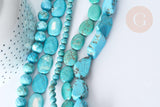 Perle goutte nuggets rondelle Howlite teintée turquoise foncé naturelle 5-30mm, x1 fil de 40cm (G8193)