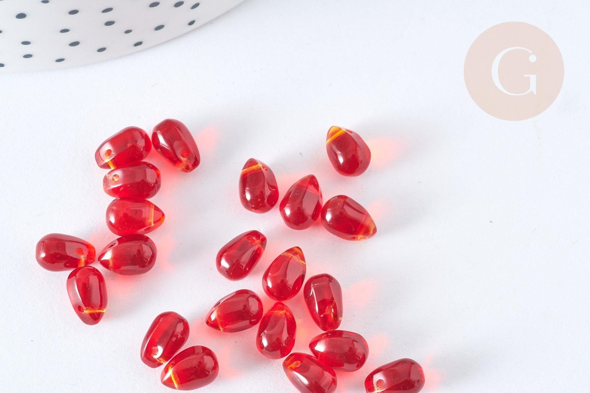 Perle goutte verre rouge foncé 9mm, perle cristal , x10 (G7563)