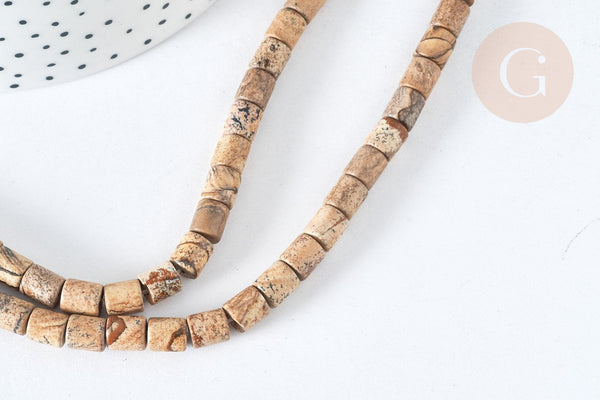 Perle heishi tube Jaspe paysage naturelle 6x6mm,x1 fil de 39.8cm (G7541)