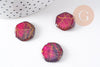 Perle hexagone nacre naturelle rose fuchsia or 20mm, x20 perles (G3855)