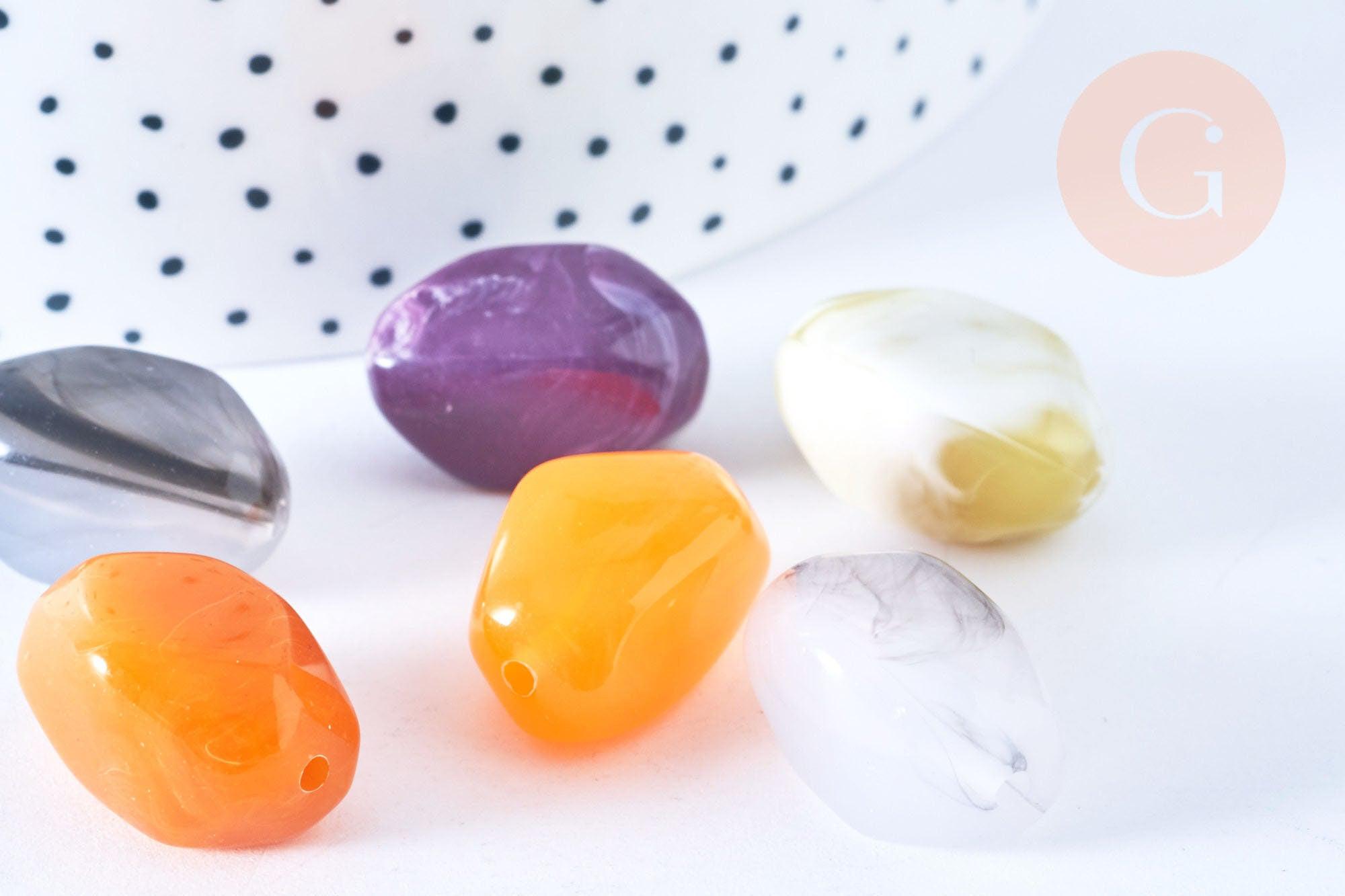 Perle imitation gemme plastique multicolore 21mm, x5 perles (G6406)