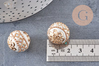 Perle indonesienne polymère blanc strass et zamac doré 19.5mm,création bijou ethnique exotique, x1 (G5907)
